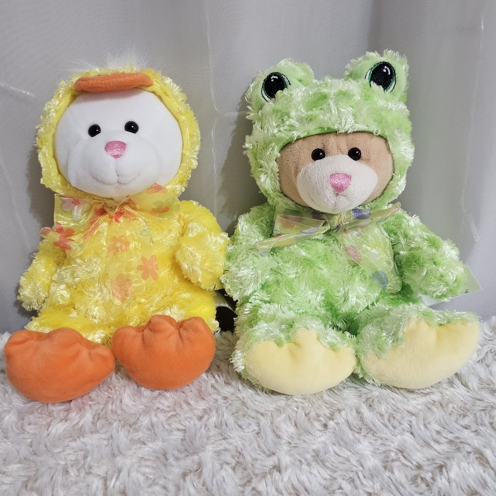 Set of 2 Super Soft Easter/Springtime Teddy Bears In Costume Plush